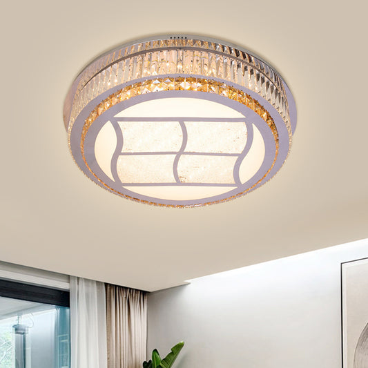 Stainless-Steel Square/Round Light Fixture Contemporary Beveled Crystal Blocks Porch LED Flush Mount, 19.5"/31.5" Width Stainless-Steel 31.5" Clearhalo 'Ceiling Lights' 'Close To Ceiling Lights' 'Close to ceiling' 'Flush mount' Lighting' 1425817