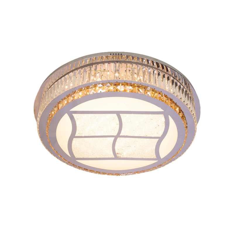 Stainless-Steel Square/Round Light Fixture Contemporary Beveled Crystal Blocks Porch LED Flush Mount, 19.5"/31.5" Width Clearhalo 'Ceiling Lights' 'Close To Ceiling Lights' 'Close to ceiling' 'Flush mount' Lighting' 1425819