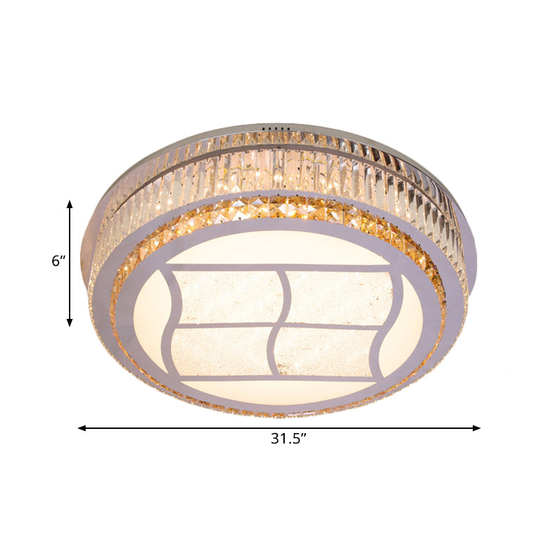 Stainless-Steel Square/Round Light Fixture Contemporary Beveled Crystal Blocks Porch LED Flush Mount, 19.5"/31.5" Width Clearhalo 'Ceiling Lights' 'Close To Ceiling Lights' 'Close to ceiling' 'Flush mount' Lighting' 1425820
