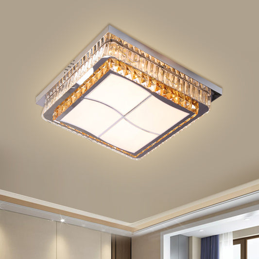 Stainless-Steel Square/Round Light Fixture Contemporary Beveled Crystal Blocks Porch LED Flush Mount, 19.5"/31.5" Width Clearhalo 'Ceiling Lights' 'Close To Ceiling Lights' 'Close to ceiling' 'Flush mount' Lighting' 1425823