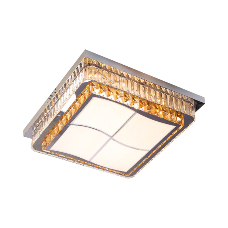 Stainless-Steel Square/Round Light Fixture Contemporary Beveled Crystal Blocks Porch LED Flush Mount, 19.5"/31.5" Width Clearhalo 'Ceiling Lights' 'Close To Ceiling Lights' 'Close to ceiling' 'Flush mount' Lighting' 1425824