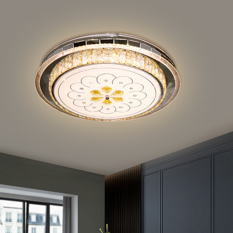 Clear Crystal Blocks Circular Flushmount Modern Bedchamber LED Ceiling Lamp in Stainless-Steel Stainless-Steel Clearhalo 'Ceiling Lights' 'Close To Ceiling Lights' 'Close to ceiling' 'Flush mount' Lighting' 1425832