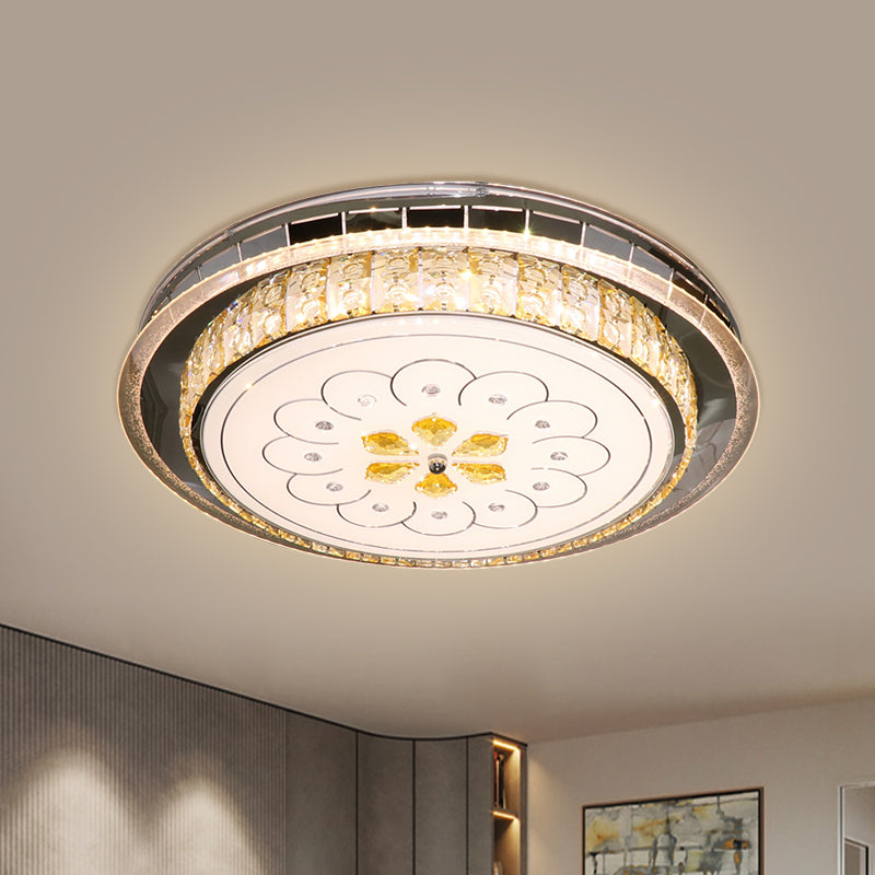 Clear Crystal Blocks Circular Flushmount Modern Bedchamber LED Ceiling Lamp in Stainless-Steel Clearhalo 'Ceiling Lights' 'Close To Ceiling Lights' 'Close to ceiling' 'Flush mount' Lighting' 1425833