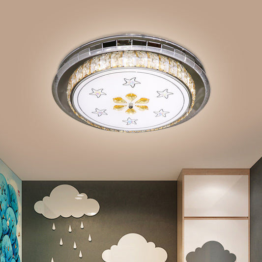 Modern Circular Ceiling Mount Clear Faceted Crystal Blocks LED Flush Light Fixture in Stainless-Steel Stainless-Steel Clearhalo 'Ceiling Lights' 'Close To Ceiling Lights' 'Close to ceiling' 'Flush mount' Lighting' 1425836