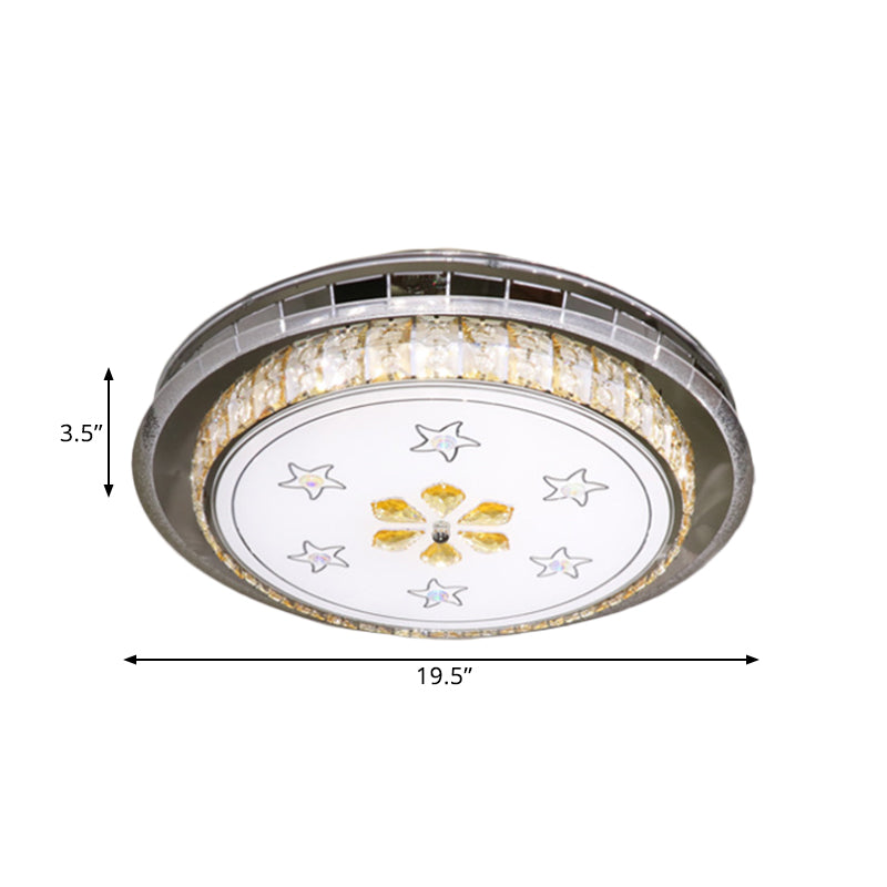 Modern Circular Ceiling Mount Clear Faceted Crystal Blocks LED Flush Light Fixture in Stainless-Steel Clearhalo 'Ceiling Lights' 'Close To Ceiling Lights' 'Close to ceiling' 'Flush mount' Lighting' 1425839