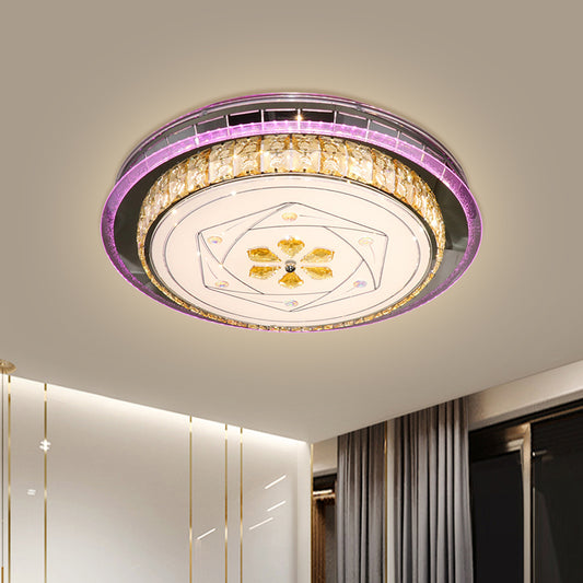 LED Clear Cut Crystal Blocks Light Fixture Modern Stainless-Steel Round Bedroom Flush Mount Lamp Stainless-Steel Clearhalo 'Ceiling Lights' 'Close To Ceiling Lights' 'Close to ceiling' 'Flush mount' Lighting' 1425849