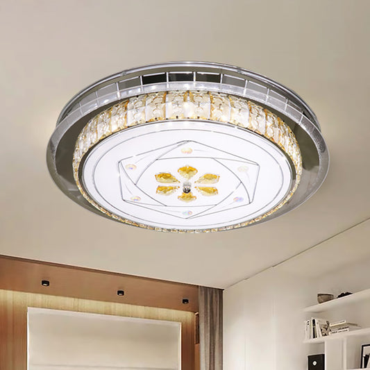 LED Clear Cut Crystal Blocks Light Fixture Modern Stainless-Steel Round Bedroom Flush Mount Lamp Clearhalo 'Ceiling Lights' 'Close To Ceiling Lights' 'Close to ceiling' 'Flush mount' Lighting' 1425850