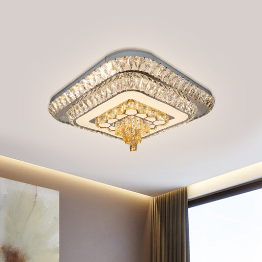 Grey Finish LED Flushmount Light Contemporary Clear Cut Crystal Blocks Square Ceiling Fixture Grey Clearhalo 'Ceiling Lights' 'Close To Ceiling Lights' 'Close to ceiling' 'Flush mount' Lighting' 1425858