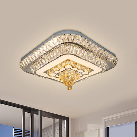 Grey Finish LED Flushmount Light Contemporary Clear Cut Crystal Blocks Square Ceiling Fixture Clearhalo 'Ceiling Lights' 'Close To Ceiling Lights' 'Close to ceiling' 'Flush mount' Lighting' 1425859
