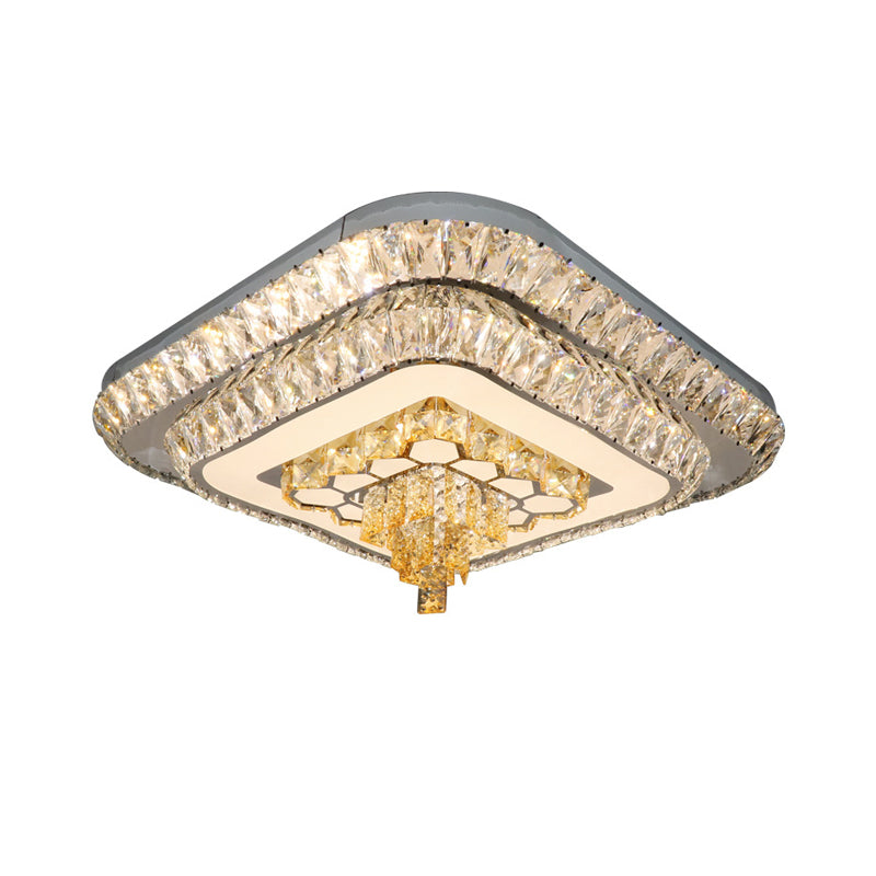 Grey Finish LED Flushmount Light Contemporary Clear Cut Crystal Blocks Square Ceiling Fixture Clearhalo 'Ceiling Lights' 'Close To Ceiling Lights' 'Close to ceiling' 'Flush mount' Lighting' 1425860