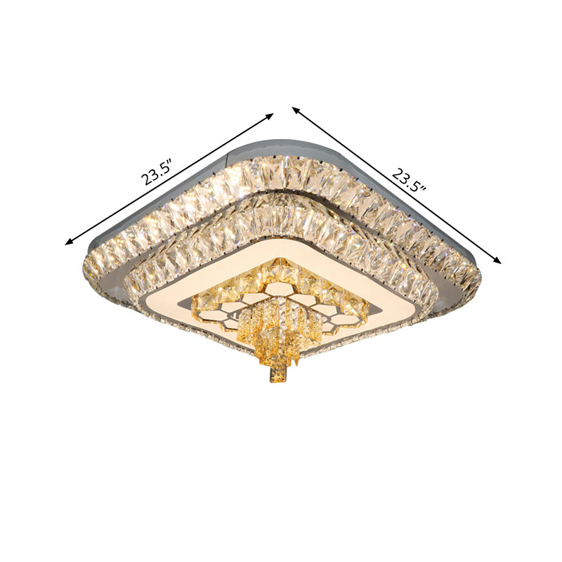 Grey Finish LED Flushmount Light Contemporary Clear Cut Crystal Blocks Square Ceiling Fixture Clearhalo 'Ceiling Lights' 'Close To Ceiling Lights' 'Close to ceiling' 'Flush mount' Lighting' 1425861