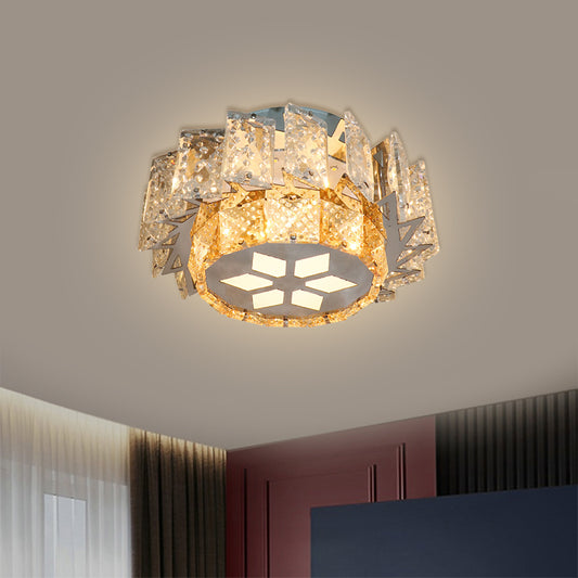 Windmill Porch Ceiling Lamp Contemporary Clear Crystal Blocks LED Nickel Flush Mount Lighting Clearhalo 'Ceiling Lights' 'Close To Ceiling Lights' 'Close to ceiling' 'Flush mount' Lighting' 1425863