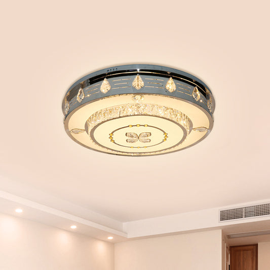 23.5"/31.5" Width LED Round Flushmount Contemporary Stainless-Steel Clear Crystal Blocks Light Fixture Stainless-Steel Clearhalo 'Ceiling Lights' 'Close To Ceiling Lights' 'Close to ceiling' 'Flush mount' Lighting' 1425873