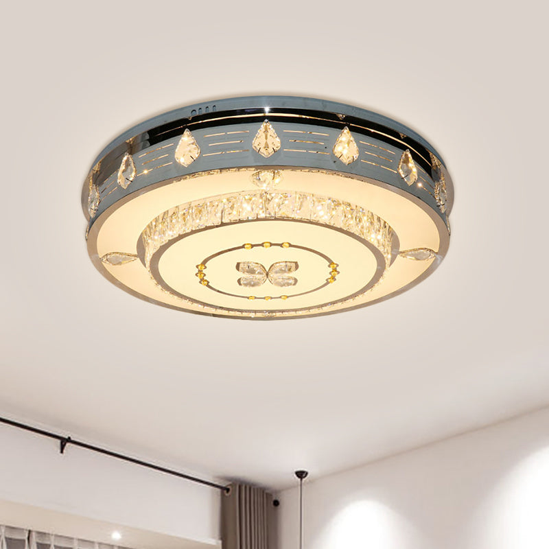 23.5"/31.5" Width LED Round Flushmount Contemporary Stainless-Steel Clear Crystal Blocks Light Fixture Clearhalo 'Ceiling Lights' 'Close To Ceiling Lights' 'Close to ceiling' 'Flush mount' Lighting' 1425874