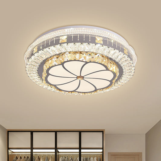 LED Round Flush Mount Contemporary Stainless-Steel Clear Cut Crystal Blocks Ceiling Lamp with Flower Pattern Clearhalo 'Ceiling Lights' 'Close To Ceiling Lights' 'Close to ceiling' 'Flush mount' Lighting' 1425897