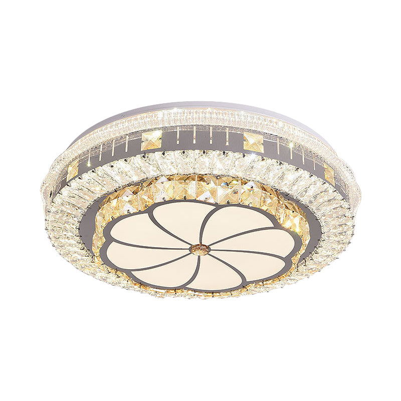 LED Round Flush Mount Contemporary Stainless-Steel Clear Cut Crystal Blocks Ceiling Lamp with Flower Pattern Clearhalo 'Ceiling Lights' 'Close To Ceiling Lights' 'Close to ceiling' 'Flush mount' Lighting' 1425898