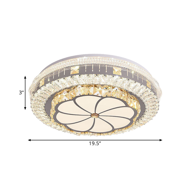 LED Round Flush Mount Contemporary Stainless-Steel Clear Cut Crystal Blocks Ceiling Lamp with Flower Pattern Clearhalo 'Ceiling Lights' 'Close To Ceiling Lights' 'Close to ceiling' 'Flush mount' Lighting' 1425899