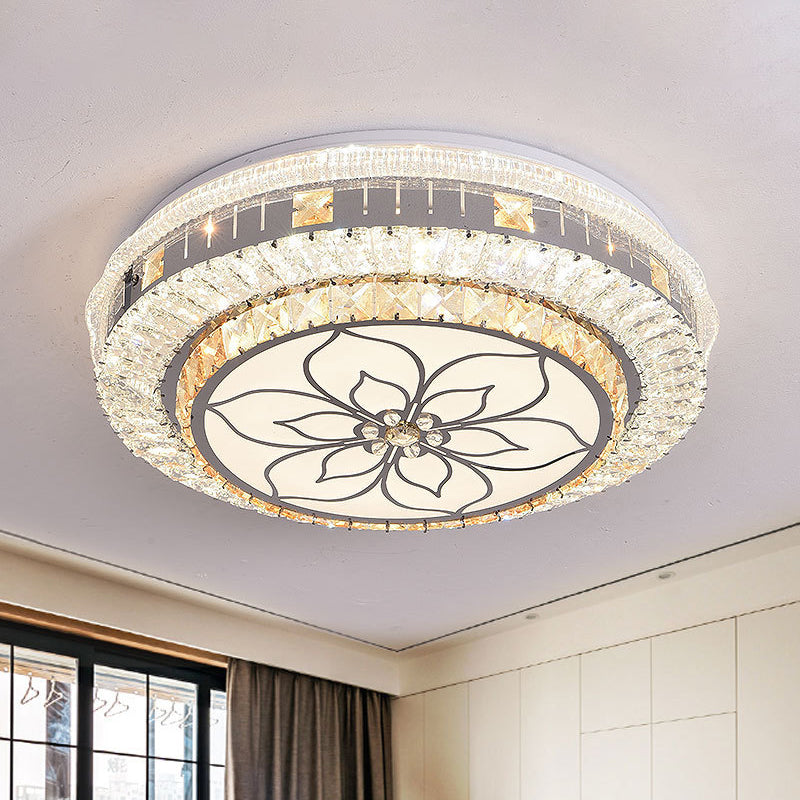 LED Round Flush Mount Contemporary Stainless-Steel Clear Cut Crystal Blocks Ceiling Lamp with Flower Pattern Stainless-Steel B Clearhalo 'Ceiling Lights' 'Close To Ceiling Lights' 'Close to ceiling' 'Flush mount' Lighting' 1425900