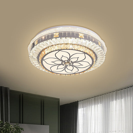 LED Round Flush Mount Contemporary Stainless-Steel Clear Cut Crystal Blocks Ceiling Lamp with Flower Pattern Clearhalo 'Ceiling Lights' 'Close To Ceiling Lights' 'Close to ceiling' 'Flush mount' Lighting' 1425901