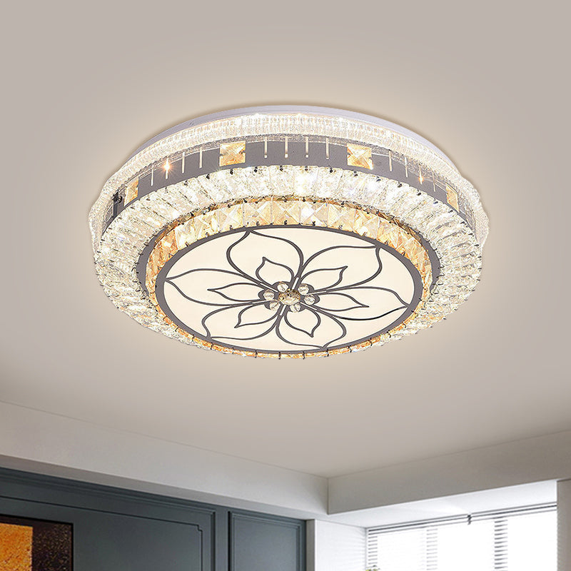 LED Round Flush Mount Contemporary Stainless-Steel Clear Cut Crystal Blocks Ceiling Lamp with Flower Pattern Clearhalo 'Ceiling Lights' 'Close To Ceiling Lights' 'Close to ceiling' 'Flush mount' Lighting' 1425902