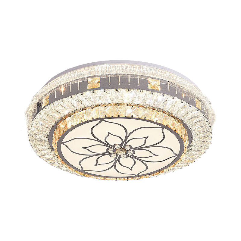 LED Round Flush Mount Contemporary Stainless-Steel Clear Cut Crystal Blocks Ceiling Lamp with Flower Pattern Clearhalo 'Ceiling Lights' 'Close To Ceiling Lights' 'Close to ceiling' 'Flush mount' Lighting' 1425903