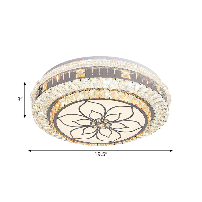 LED Round Flush Mount Contemporary Stainless-Steel Clear Cut Crystal Blocks Ceiling Lamp with Flower Pattern Clearhalo 'Ceiling Lights' 'Close To Ceiling Lights' 'Close to ceiling' 'Flush mount' Lighting' 1425904