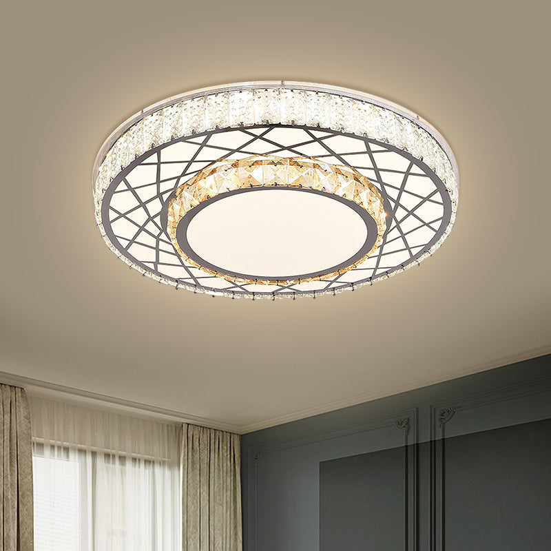 LED Clear Beveled Crystal Blocks Light Fixture Modern Stainless-Steel Round Great Room Flush Mount Fixture Clearhalo 'Ceiling Lights' 'Close To Ceiling Lights' 'Close to ceiling' 'Flush mount' Lighting' 1425906