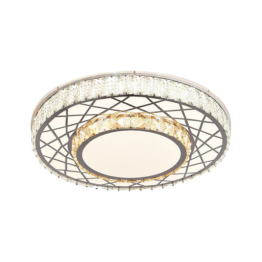 LED Clear Beveled Crystal Blocks Light Fixture Modern Stainless-Steel Round Great Room Flush Mount Fixture Clearhalo 'Ceiling Lights' 'Close To Ceiling Lights' 'Close to ceiling' 'Flush mount' Lighting' 1425907