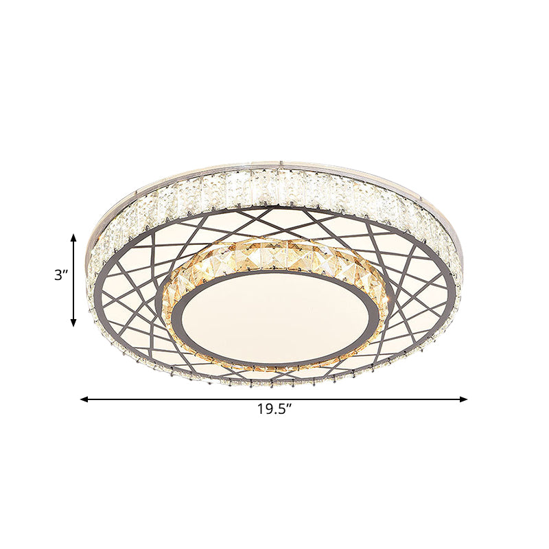 LED Clear Beveled Crystal Blocks Light Fixture Modern Stainless-Steel Round Great Room Flush Mount Fixture Clearhalo 'Ceiling Lights' 'Close To Ceiling Lights' 'Close to ceiling' 'Flush mount' Lighting' 1425908