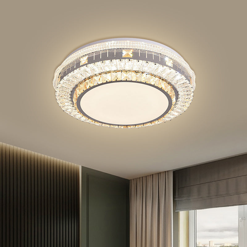 LED Clear Beveled Crystal Blocks Light Fixture Modern Stainless-Steel Round Great Room Flush Mount Fixture Clearhalo 'Ceiling Lights' 'Close To Ceiling Lights' 'Close to ceiling' 'Flush mount' Lighting' 1425910