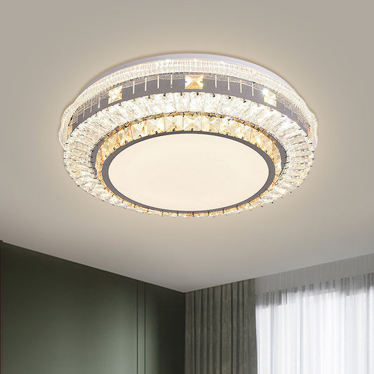 LED Clear Beveled Crystal Blocks Light Fixture Modern Stainless-Steel Round Great Room Flush Mount Fixture Clearhalo 'Ceiling Lights' 'Close To Ceiling Lights' 'Close to ceiling' 'Flush mount' Lighting' 1425911