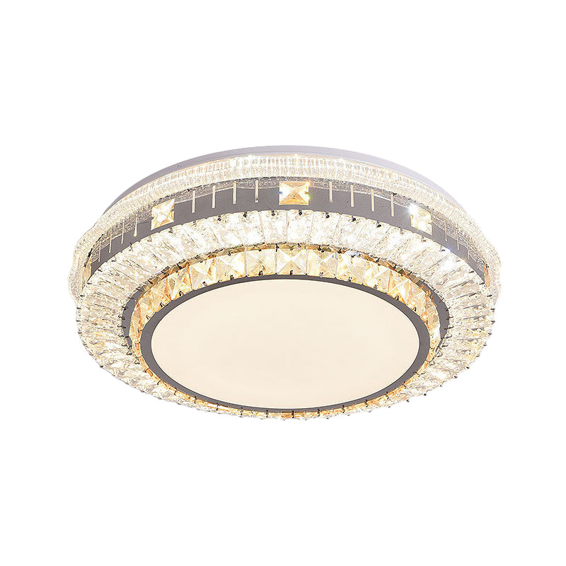 LED Clear Beveled Crystal Blocks Light Fixture Modern Stainless-Steel Round Great Room Flush Mount Fixture Clearhalo 'Ceiling Lights' 'Close To Ceiling Lights' 'Close to ceiling' 'Flush mount' Lighting' 1425912