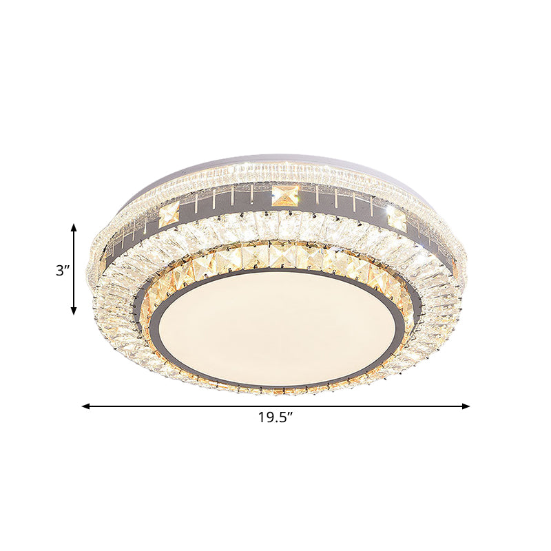 LED Clear Beveled Crystal Blocks Light Fixture Modern Stainless-Steel Round Great Room Flush Mount Fixture Clearhalo 'Ceiling Lights' 'Close To Ceiling Lights' 'Close to ceiling' 'Flush mount' Lighting' 1425913