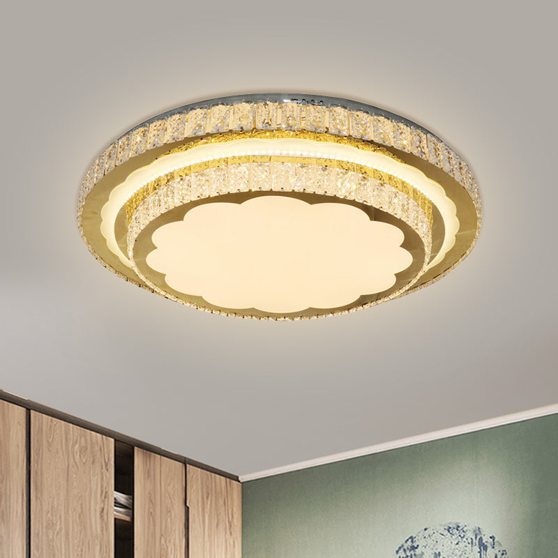 LED Flush Mount Lamp Modern Circular Clear Rectangular-Cut Crystals Ceiling Fixture in Stainless-Steel Clearhalo 'Ceiling Lights' 'Close To Ceiling Lights' 'Close to ceiling' 'Flush mount' Lighting' 1425922