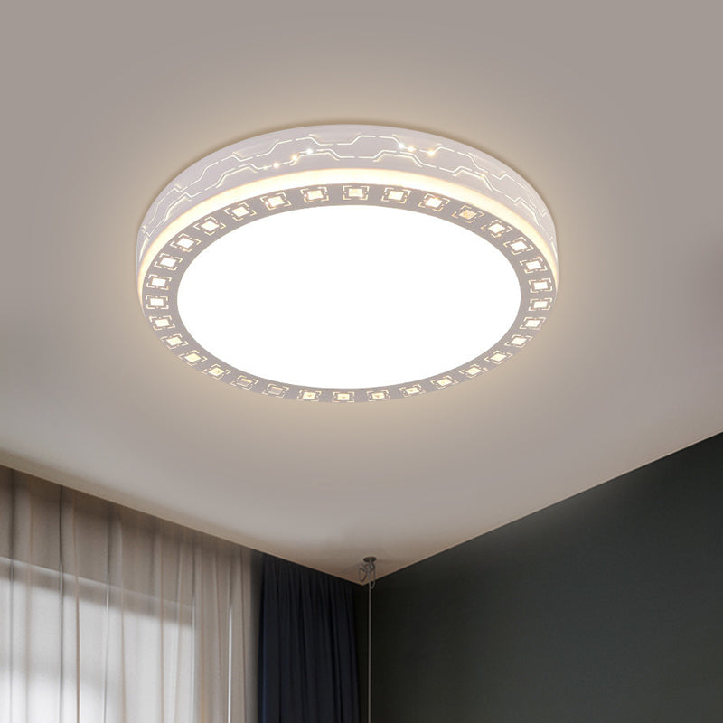 White Round Light Fixture Contemporary Clear Crystal Blocks LED Corridor Flush Mount Lighting White Clearhalo 'Ceiling Lights' 'Close To Ceiling Lights' 'Close to ceiling' 'Flush mount' Lighting' 1425925