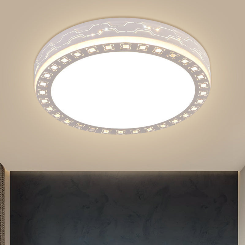 White Round Light Fixture Contemporary Clear Crystal Blocks LED Corridor Flush Mount Lighting Clearhalo 'Ceiling Lights' 'Close To Ceiling Lights' 'Close to ceiling' 'Flush mount' Lighting' 1425926