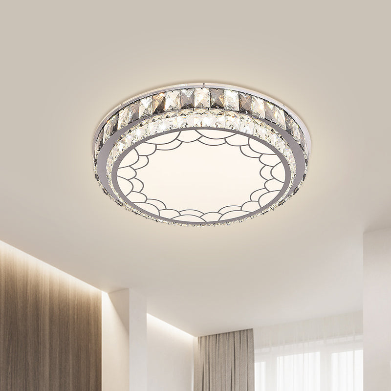 LED Round Light Fixture Modern Stainless-Steel Clear Faceted Crystal Blocks Flushmount with Flower/Cloud Pattern Stainless-Steel Cloud Clearhalo 'Ceiling Lights' 'Close To Ceiling Lights' 'Close to ceiling' 'Flush mount' Lighting' 1425940