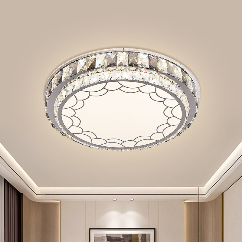 LED Round Light Fixture Modern Stainless-Steel Clear Faceted Crystal Blocks Flushmount with Flower/Cloud Pattern Clearhalo 'Ceiling Lights' 'Close To Ceiling Lights' 'Close to ceiling' 'Flush mount' Lighting' 1425941