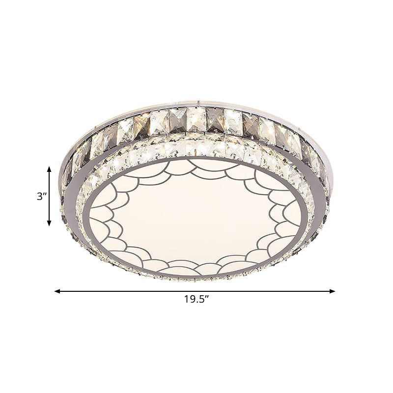 LED Round Light Fixture Modern Stainless-Steel Clear Faceted Crystal Blocks Flushmount with Flower/Cloud Pattern Clearhalo 'Ceiling Lights' 'Close To Ceiling Lights' 'Close to ceiling' 'Flush mount' Lighting' 1425943