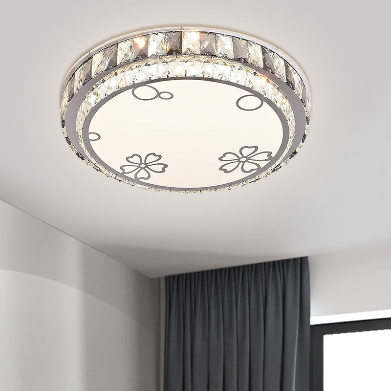 LED Round Light Fixture Modern Stainless-Steel Clear Faceted Crystal Blocks Flushmount with Flower/Cloud Pattern Stainless-Steel Flower Clearhalo 'Ceiling Lights' 'Close To Ceiling Lights' 'Close to ceiling' 'Flush mount' Lighting' 1425944