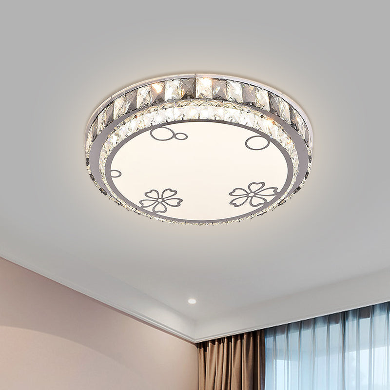 LED Round Light Fixture Modern Stainless-Steel Clear Faceted Crystal Blocks Flushmount with Flower/Cloud Pattern Clearhalo 'Ceiling Lights' 'Close To Ceiling Lights' 'Close to ceiling' 'Flush mount' Lighting' 1425945