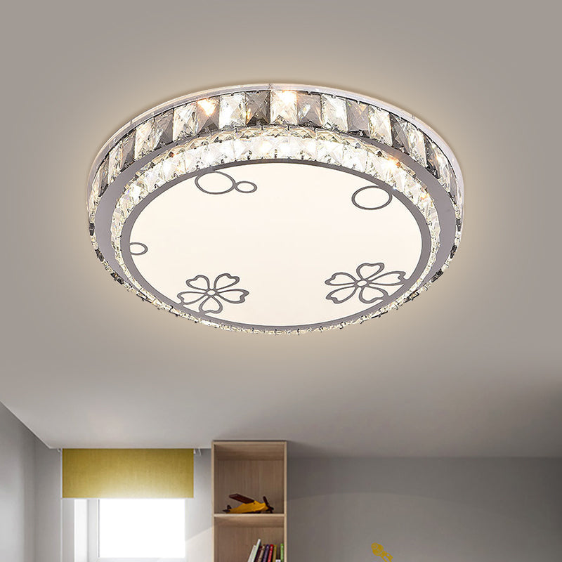 LED Round Light Fixture Modern Stainless-Steel Clear Faceted Crystal Blocks Flushmount with Flower/Cloud Pattern Clearhalo 'Ceiling Lights' 'Close To Ceiling Lights' 'Close to ceiling' 'Flush mount' Lighting' 1425946