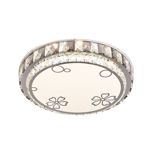 LED Round Light Fixture Modern Stainless-Steel Clear Faceted Crystal Blocks Flushmount with Flower/Cloud Pattern Clearhalo 'Ceiling Lights' 'Close To Ceiling Lights' 'Close to ceiling' 'Flush mount' Lighting' 1425947