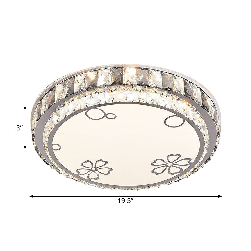 LED Round Light Fixture Modern Stainless-Steel Clear Faceted Crystal Blocks Flushmount with Flower/Cloud Pattern Clearhalo 'Ceiling Lights' 'Close To Ceiling Lights' 'Close to ceiling' 'Flush mount' Lighting' 1425948