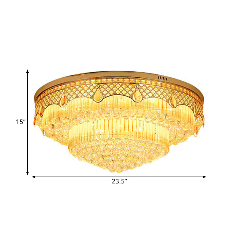 6 Bulbs Tapered Ceiling Light Modern Gold Finish Clear Cut Crystal Balls Flush Mount Lamp Clearhalo 'Ceiling Lights' 'Close To Ceiling Lights' 'Close to ceiling' 'Flush mount' Lighting' 1425974