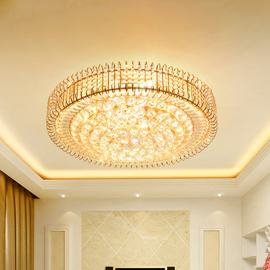 Drum Great Room Ceiling Lamp Contemporary Clear Beveled Crystal Balls 9 Bulbs Gold Flushmount Clear Clearhalo 'Ceiling Lights' 'Close To Ceiling Lights' 'Close to ceiling' Lighting' 1425984