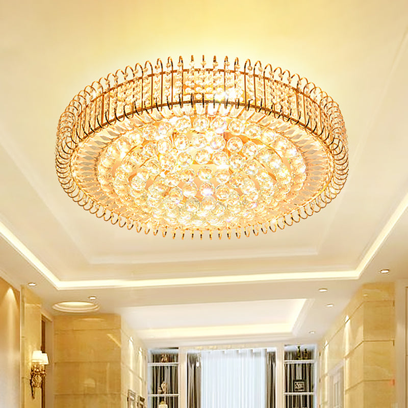 Drum Great Room Ceiling Lamp Contemporary Clear Beveled Crystal Balls 9 Bulbs Gold Flushmount Clearhalo 'Ceiling Lights' 'Close To Ceiling Lights' 'Close to ceiling' Lighting' 1425985