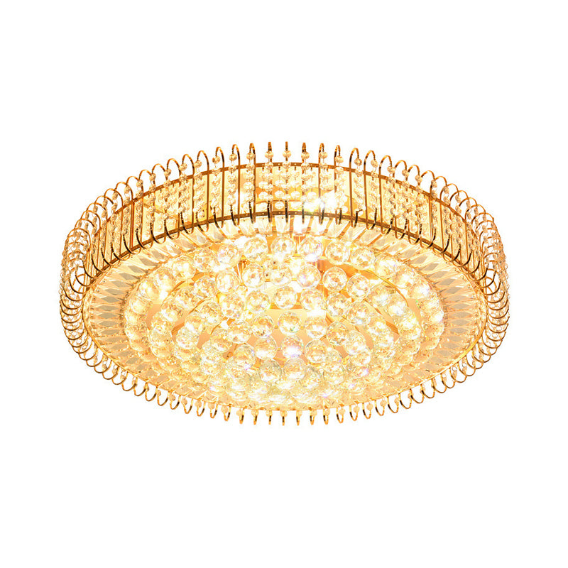 Drum Great Room Ceiling Lamp Contemporary Clear Beveled Crystal Balls 9 Bulbs Gold Flushmount Clearhalo 'Ceiling Lights' 'Close To Ceiling Lights' 'Close to ceiling' Lighting' 1425986