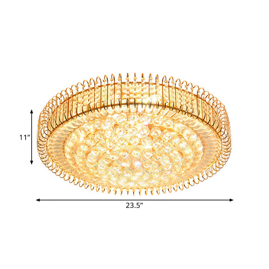 Drum Great Room Ceiling Lamp Contemporary Clear Beveled Crystal Balls 9 Bulbs Gold Flushmount Clearhalo 'Ceiling Lights' 'Close To Ceiling Lights' 'Close to ceiling' Lighting' 1425987