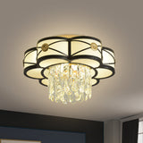 Floral Clear Crystal Draping Ceiling Lamp Contemporary 4/10 Bulbs Parlor Flushmount Light in Black, 16"/28.5" Wide Clearhalo 'Ceiling Lights' 'Close To Ceiling Lights' 'Close to ceiling' 'Flush mount' Lighting' 1425993